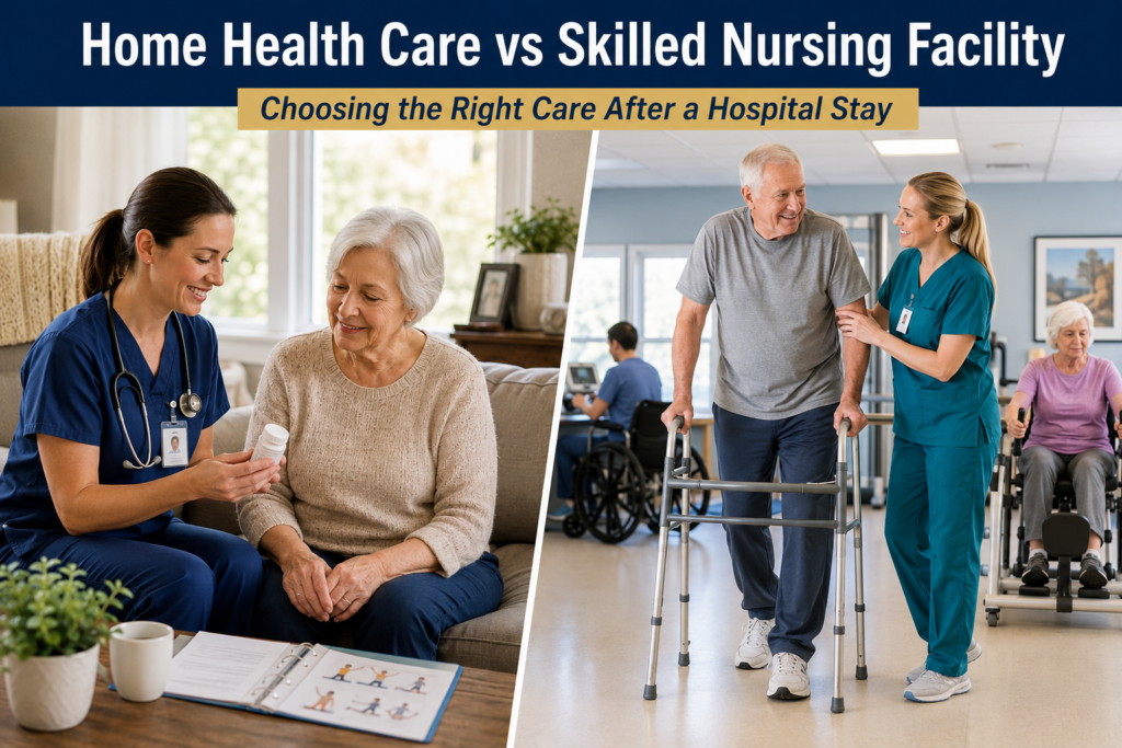 Home health care vs skilled nursing facility recovery options after a hospital stay